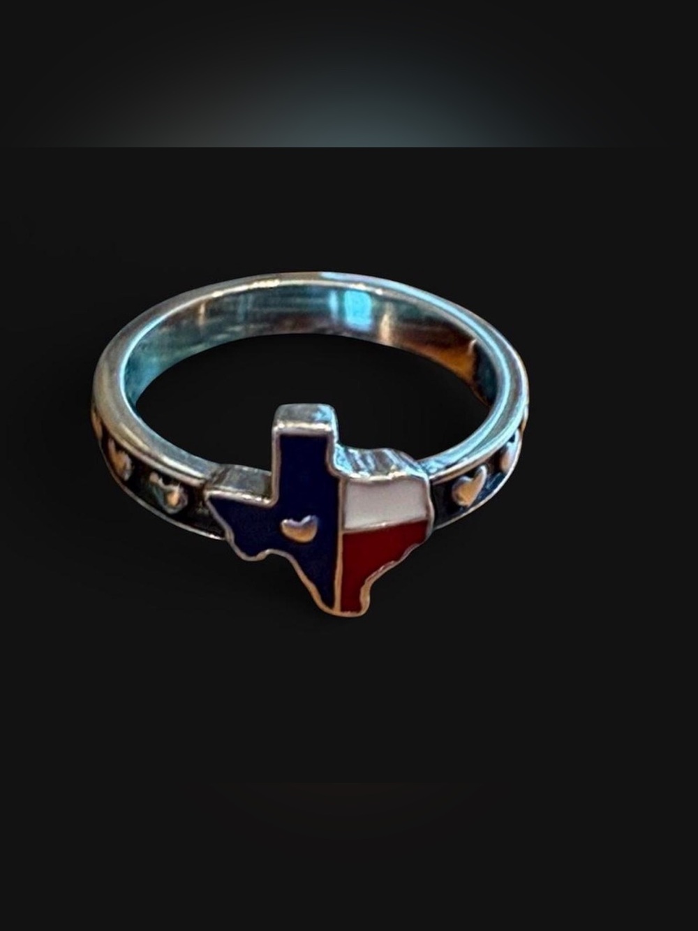 Silver Plated Texas Flag Heart Enamel Ring~Size 6, 7, 8 & 9 Available